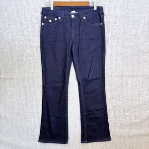 True Religion Bootcut Jeans Dark Wash‎ Crystall Women's Size 28 Crop Capri Flap
